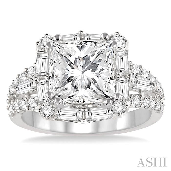 Princess Shape Semi-Mount Halo Diamond Engagement Ring