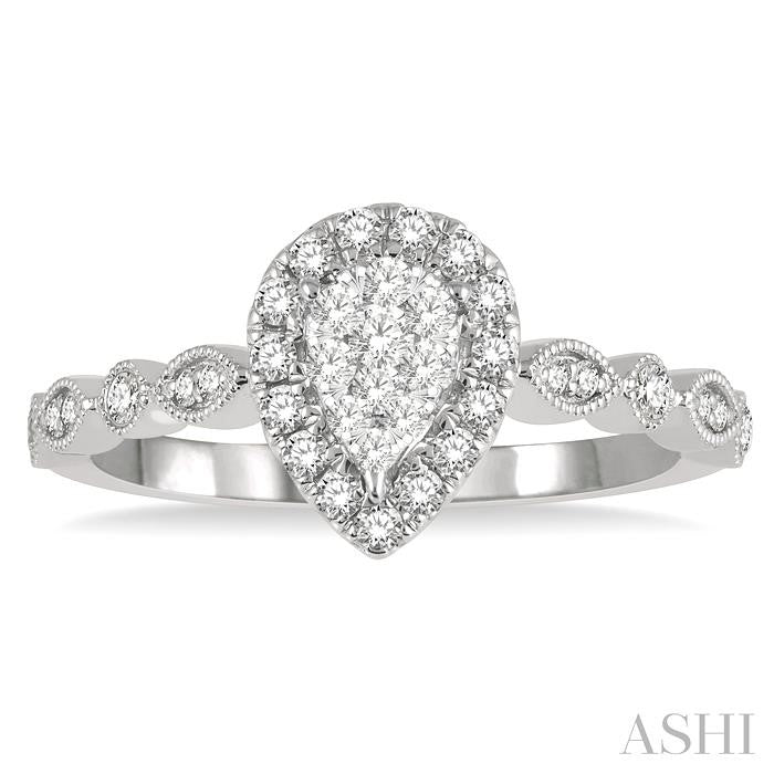Pear Shape Halo Lovebright Diamond Engagement Ring