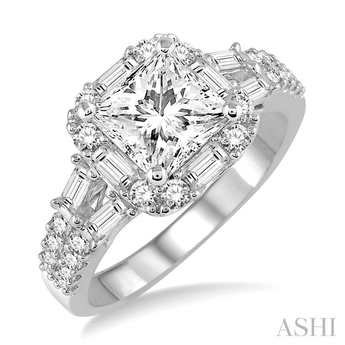 Princess Shape Semi-Mount Halo Diamond Engagement Ring
