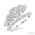 Round Shape Past Present & Future Halo Diamond Wedding Set