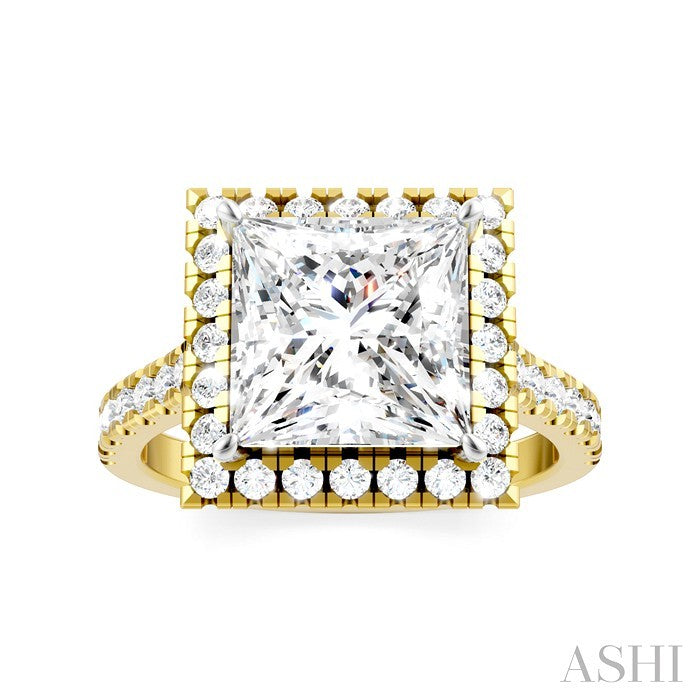 Princess Shape Semi-Mount Halo Diamond Engagement Ring