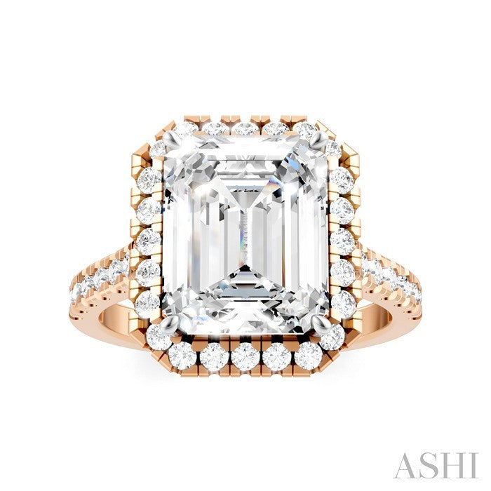 Emerald Shape Semi-Mount Halo Diamond Engagement Ring