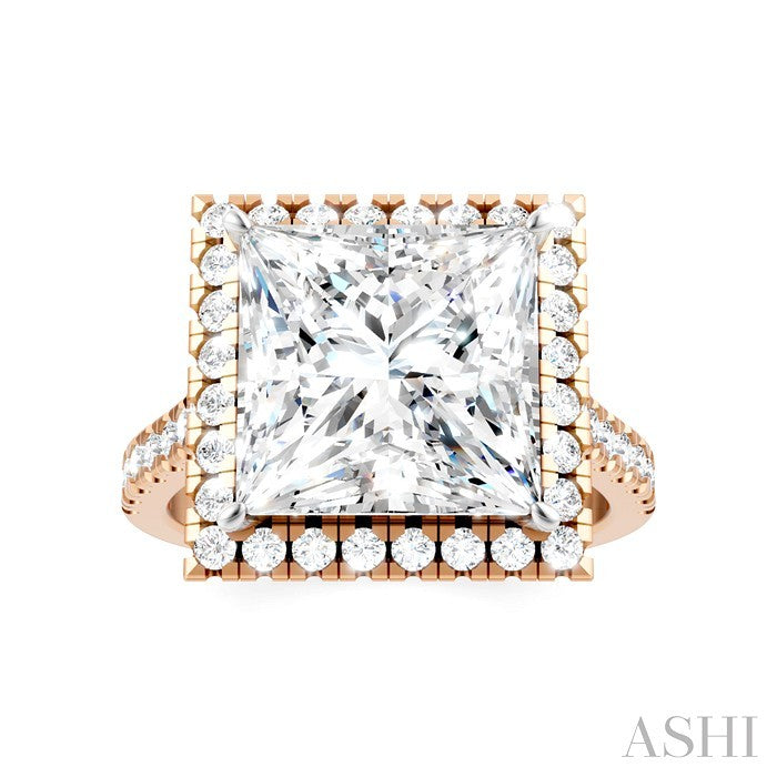 Princess Shape Semi-Mount Halo Diamond Engagement Ring