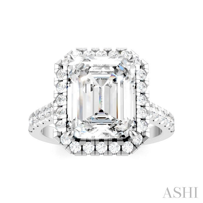 Emerald Shape Semi-Mount Halo Diamond Engagement Ring