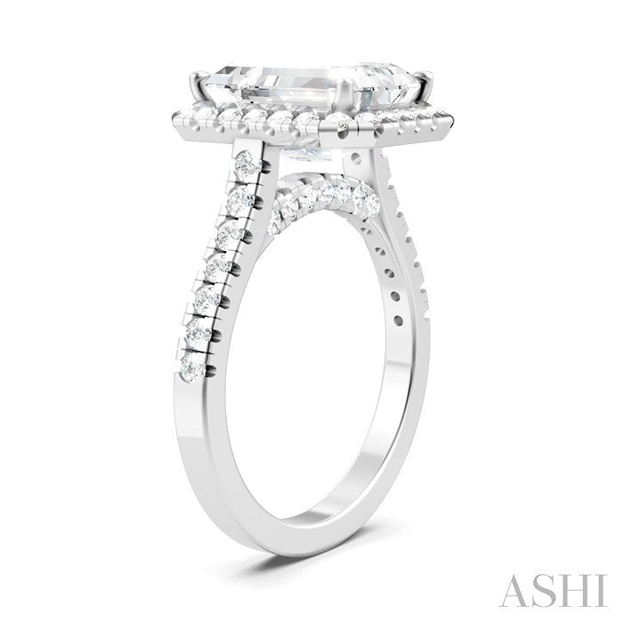 Emerald Shape Semi-Mount Halo Diamond Engagement Ring