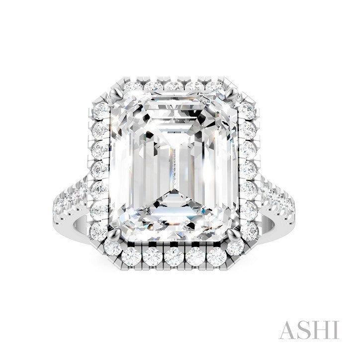 Emerald Shape Semi-Mount Halo Diamond Engagement Ring