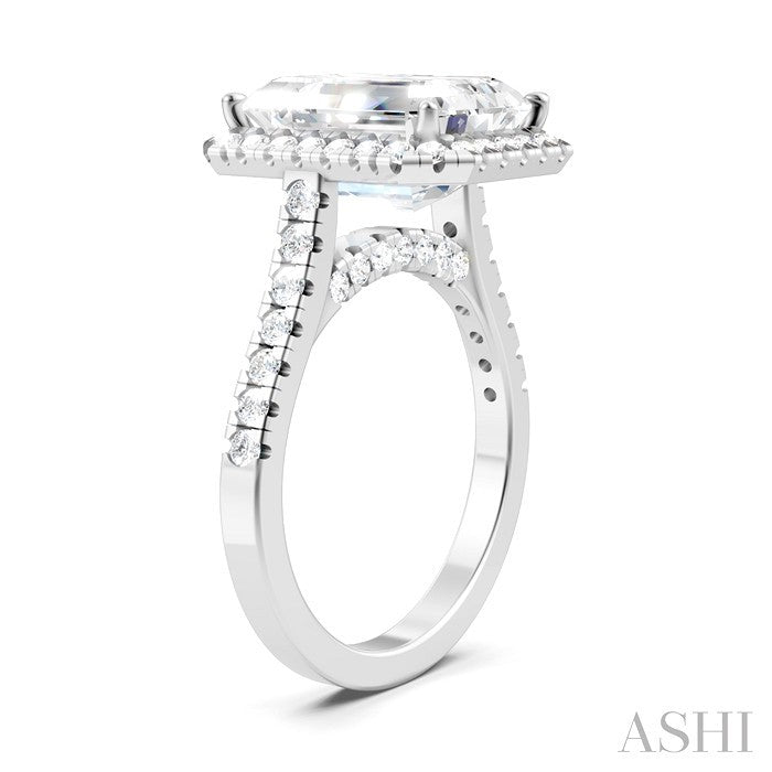 Emerald Shape Semi-Mount Halo Diamond Engagement Ring
