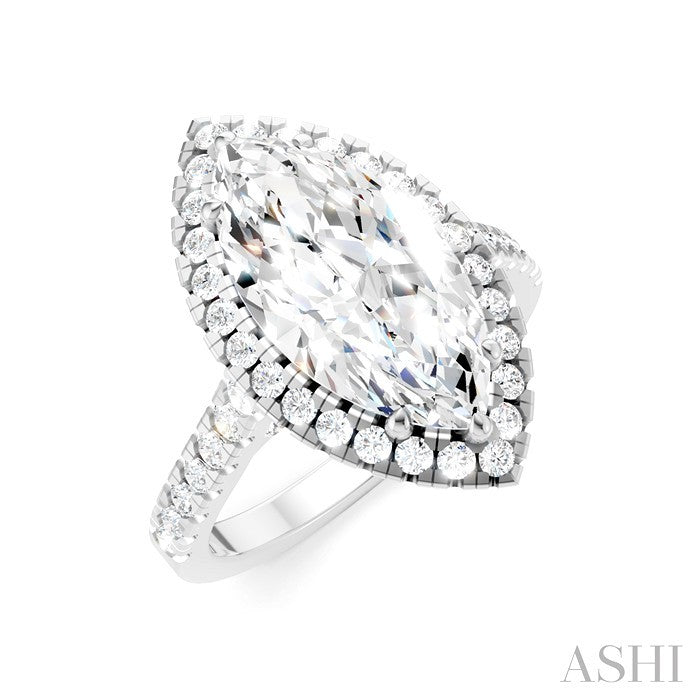 Marquise Shape Semi-Mount Halo Diamond Engagement Ring