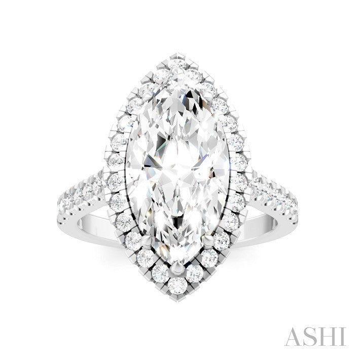 Marquise Shape Semi-Mount Halo Diamond Engagement Ring