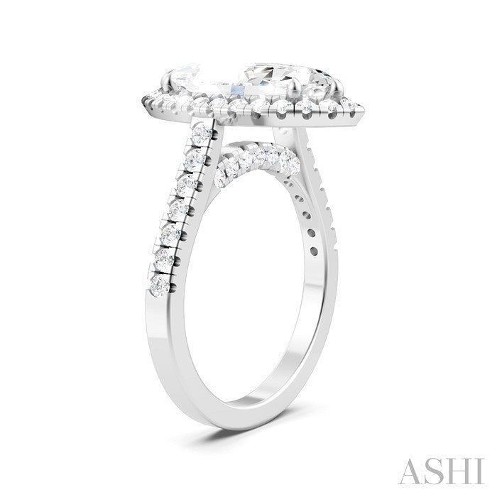 Marquise Shape Semi-Mount Halo Diamond Engagement Ring