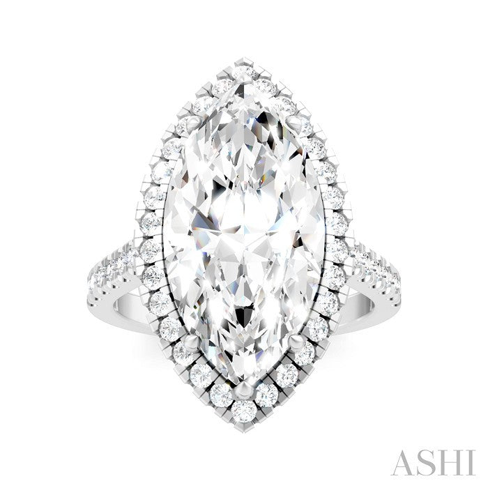 Marquise Shape Semi-Mount Halo Diamond Engagement Ring