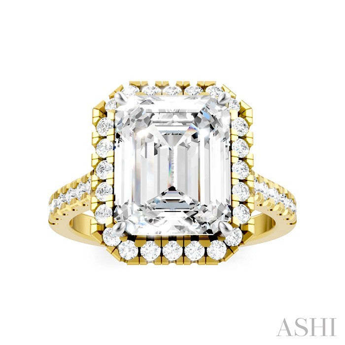 Emerald Shape Semi-Mount Halo Diamond Engagement Ring