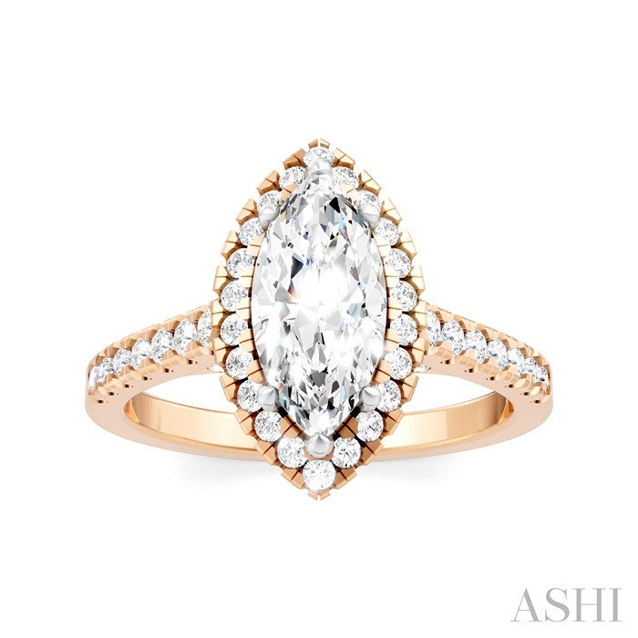 Marquise Shape Semi-Mount Halo Diamond Engagement Ring