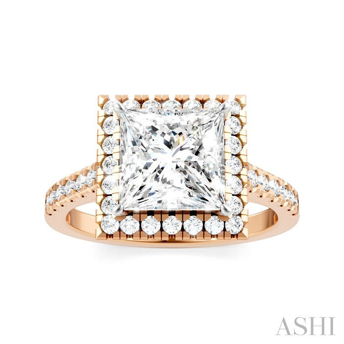 Princess Shape Semi-Mount Halo Diamond Engagement Ring