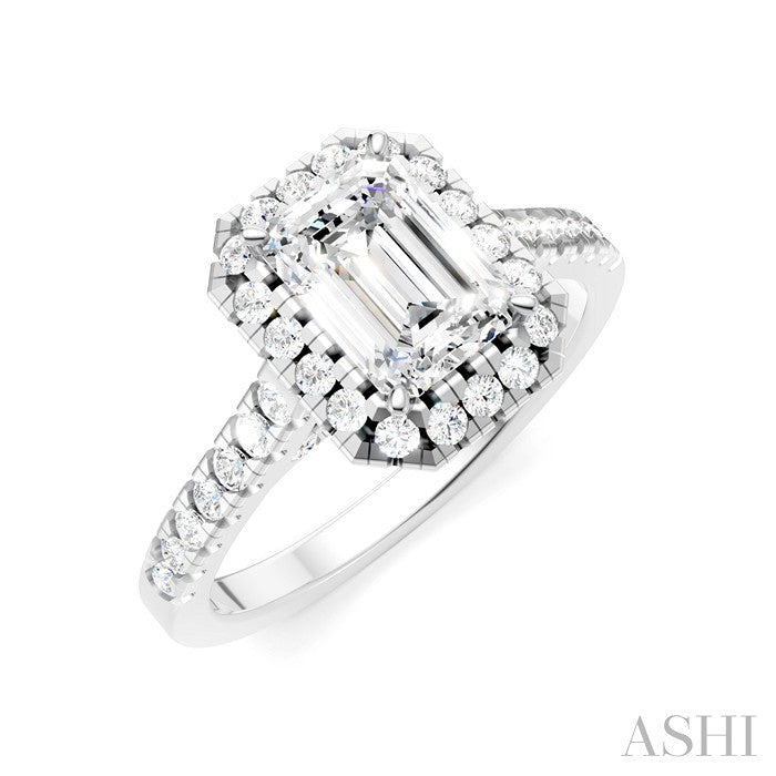 Emerald Shape Semi-Mount Halo Diamond Engagement Ring