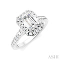 Emerald Shape Semi-Mount Halo Diamond Engagement Ring
