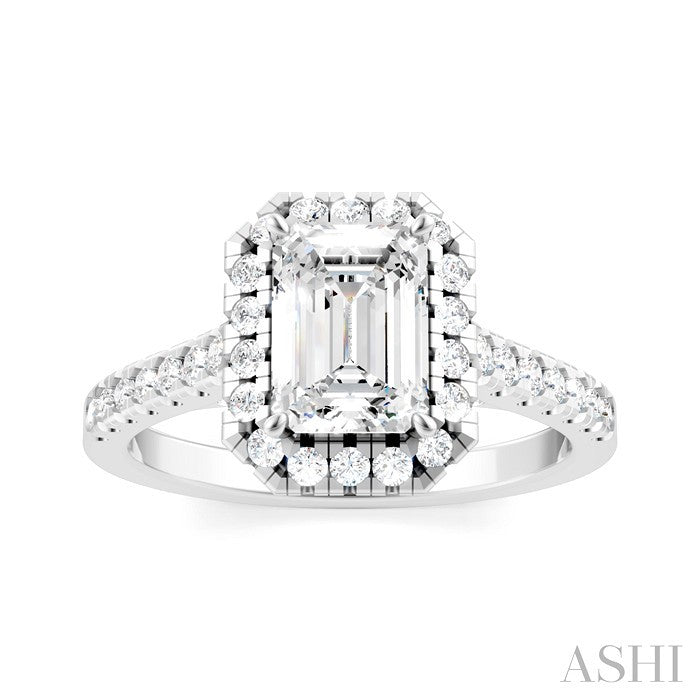 Emerald Shape Semi-Mount Halo Diamond Engagement Ring