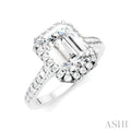 Emerald Shape Semi-Mount Halo Diamond Engagement Ring