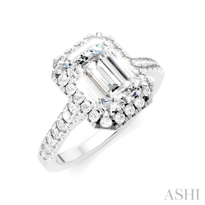 Emerald Shape Semi-Mount Halo Diamond Engagement Ring