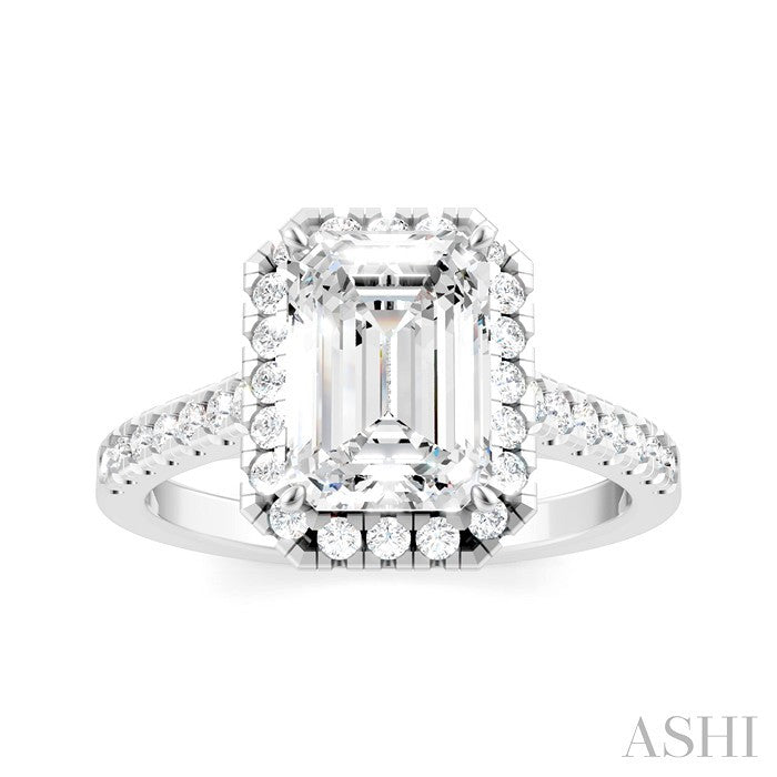 Emerald Shape Semi-Mount Halo Diamond Engagement Ring