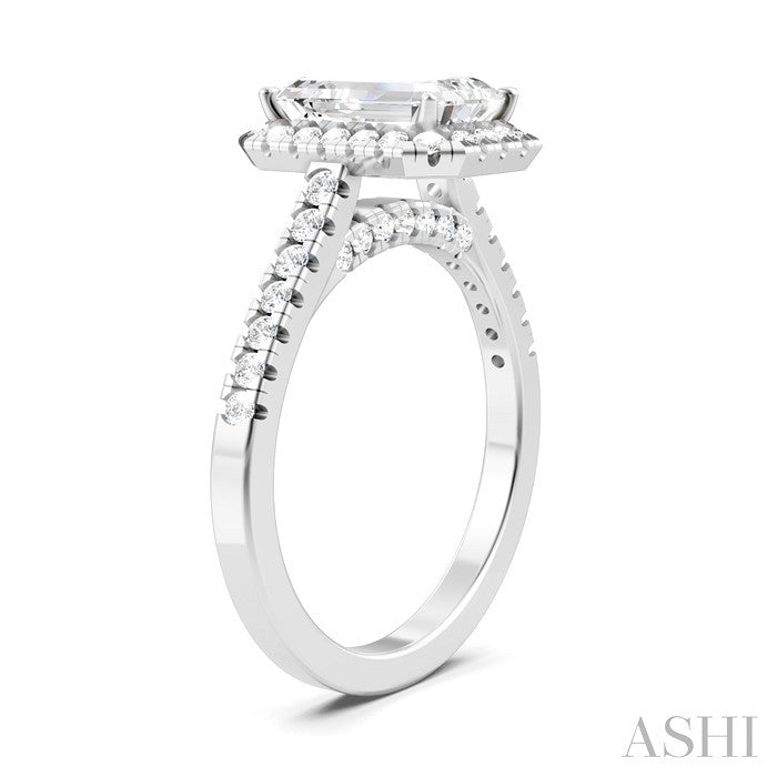 Emerald Shape Semi-Mount Halo Diamond Engagement Ring