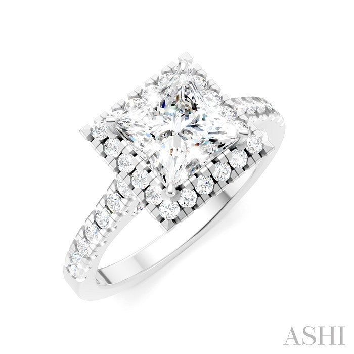 Princess Shape Semi-Mount Halo Diamond Engagement Ring