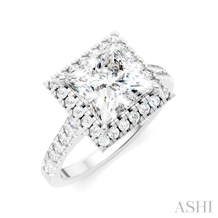 Princess Shape Semi-Mount Halo Diamond Engagement Ring