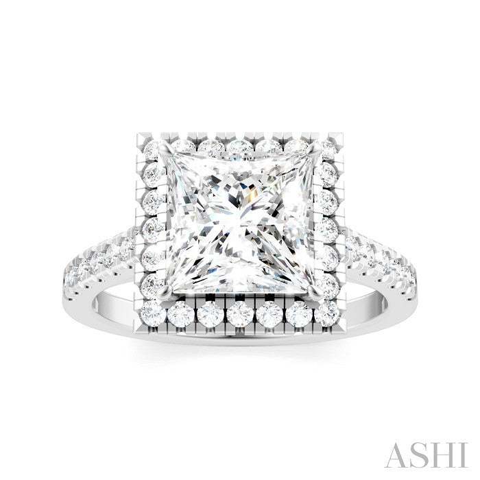 Princess Shape Semi-Mount Halo Diamond Engagement Ring