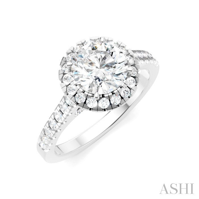 Round Shape Semi-Mount Halo Diamond Engagement Ring