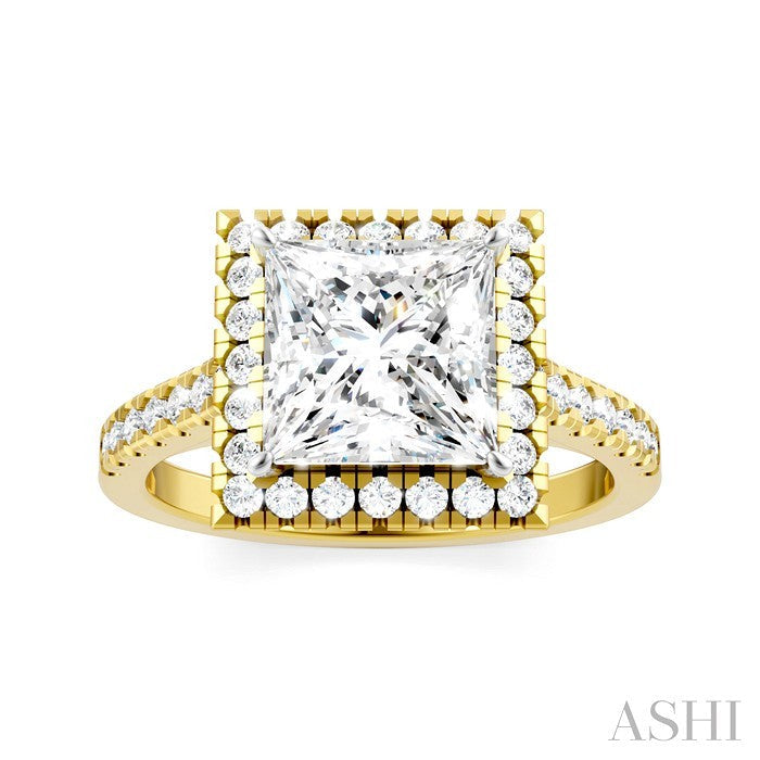 Princess Shape Semi-Mount Halo Diamond Engagement Ring