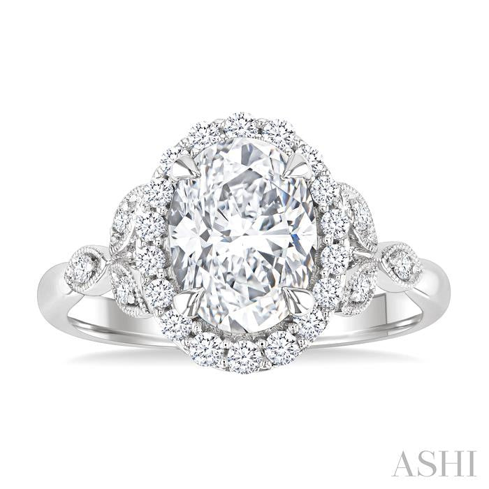 Oval Shape Semi-Mount Halo Diamond Engagement Ring