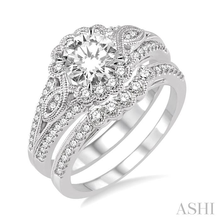 Round Shape Diamond Flower Wedding Set