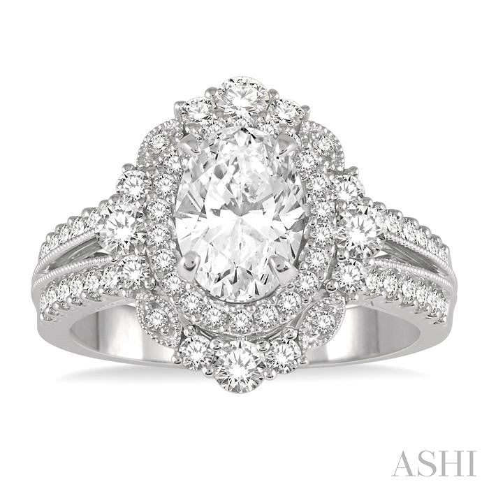 Oval Shape Semi-Mount Halo Diamond Engagement Ring
