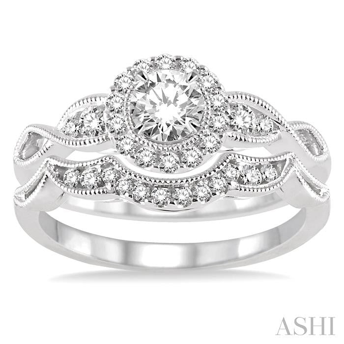 Round Shape Halo Diamond Wedding Set