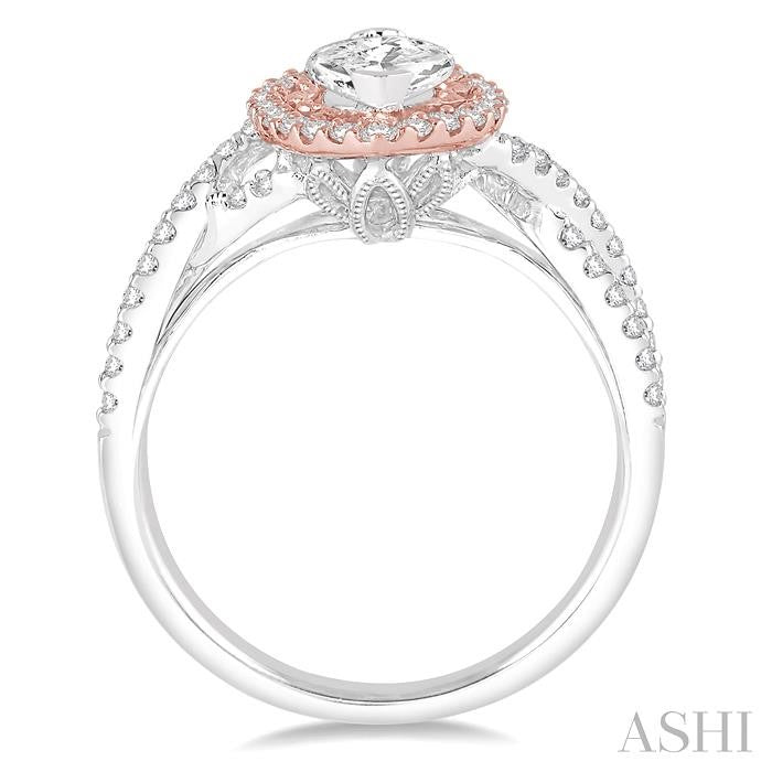 Marquise Shape Semi-Mount Halo Diamond Engagement Ring