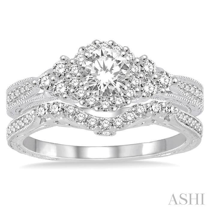 Round Shape Halo Diamond Wedding Set
