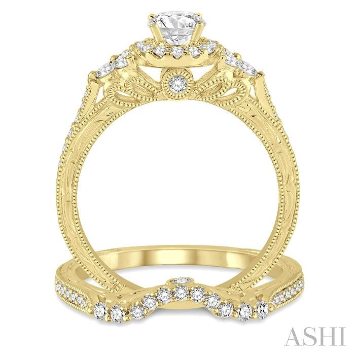 Round Shape Halo Diamond Wedding Set