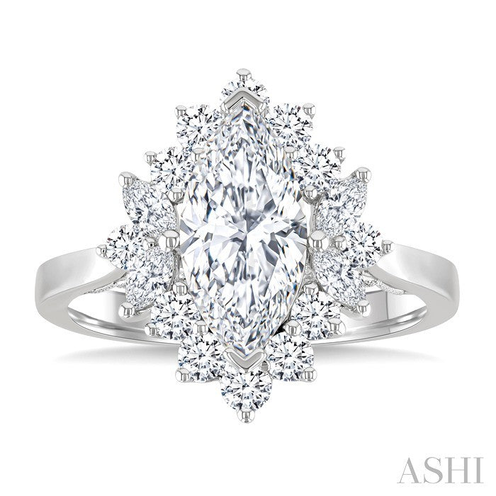 Marquise Shape Semi-Mount Halo Diamond Engagement Ring