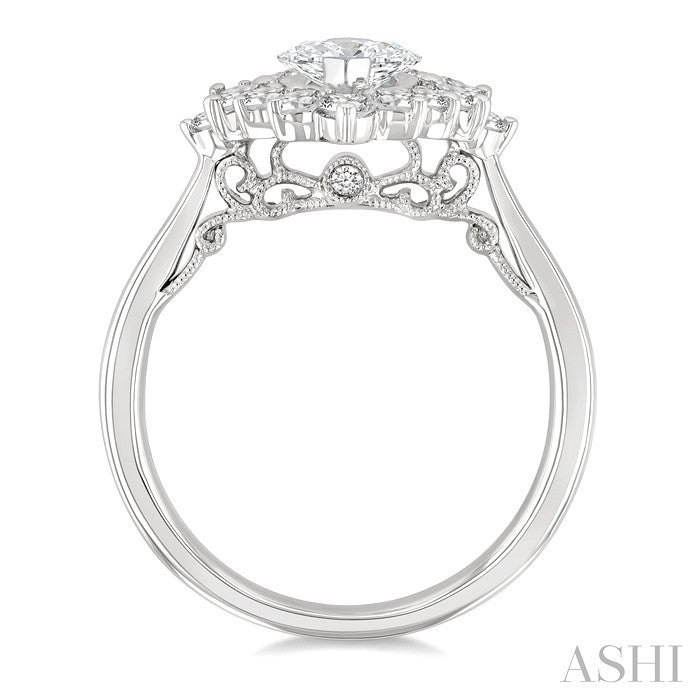 Marquise Shape Semi-Mount Halo Diamond Engagement Ring