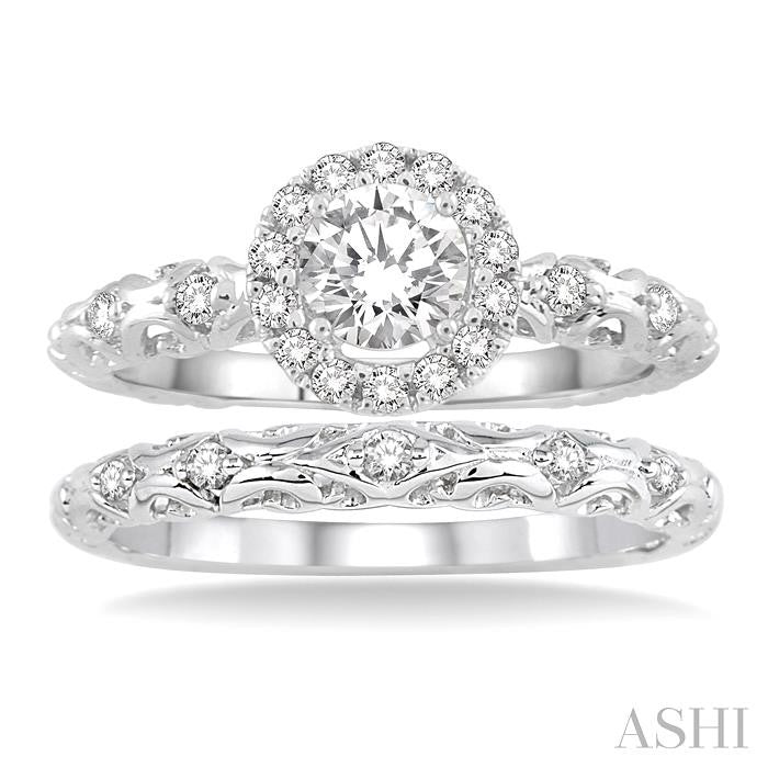 Round Shape Halo Diamond Wedding Set