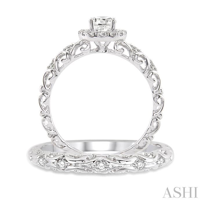 Round Shape Halo Diamond Wedding Set
