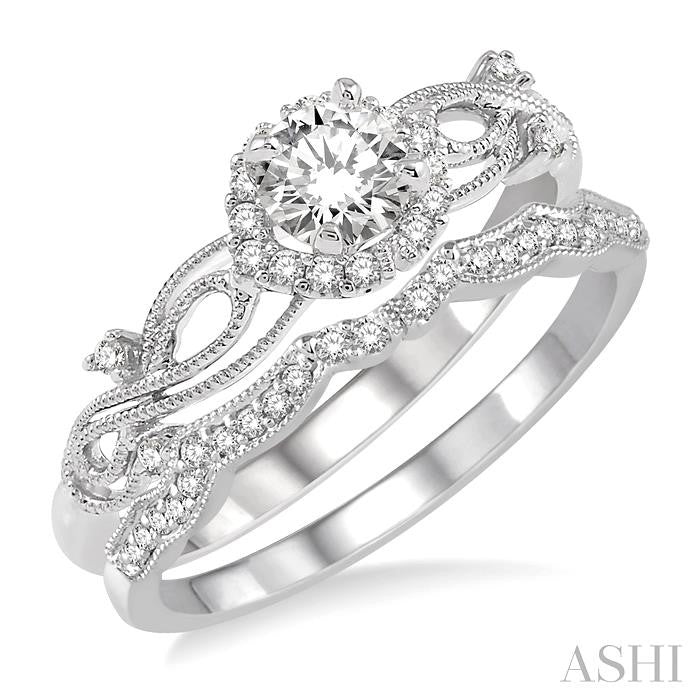 Round Shape Halo Diamond Wedding Set