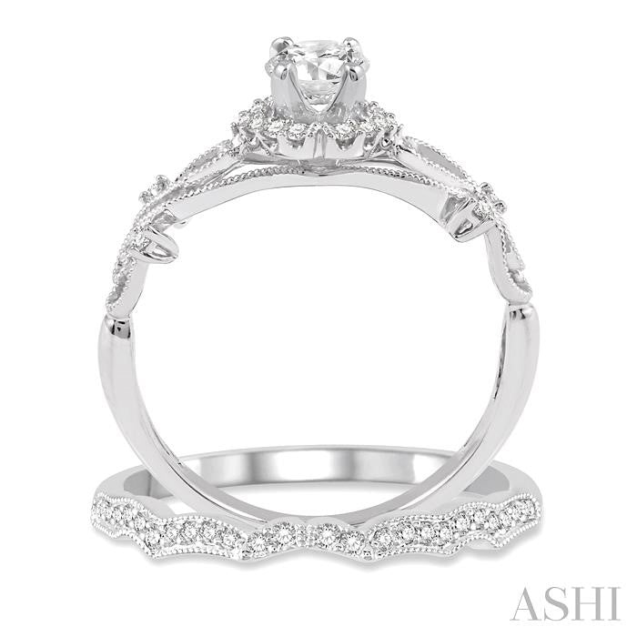 Round Shape Halo Diamond Wedding Set