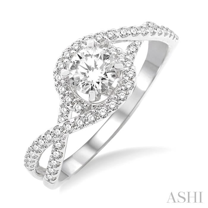 Round Shape Semi-Mount Halo Diamond Engagement Ring