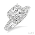 Princess Shape Semi-Mount Halo Diamond Engagement Ring