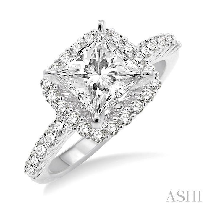 Princess Shape Semi-Mount Halo Diamond Engagement Ring