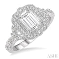 Emerald Shape Semi-Mount Halo Diamond Engagement Ring
