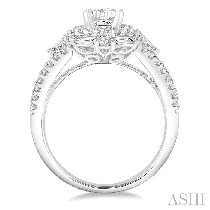 Emerald Shape Semi-Mount Halo Diamond Engagement Ring