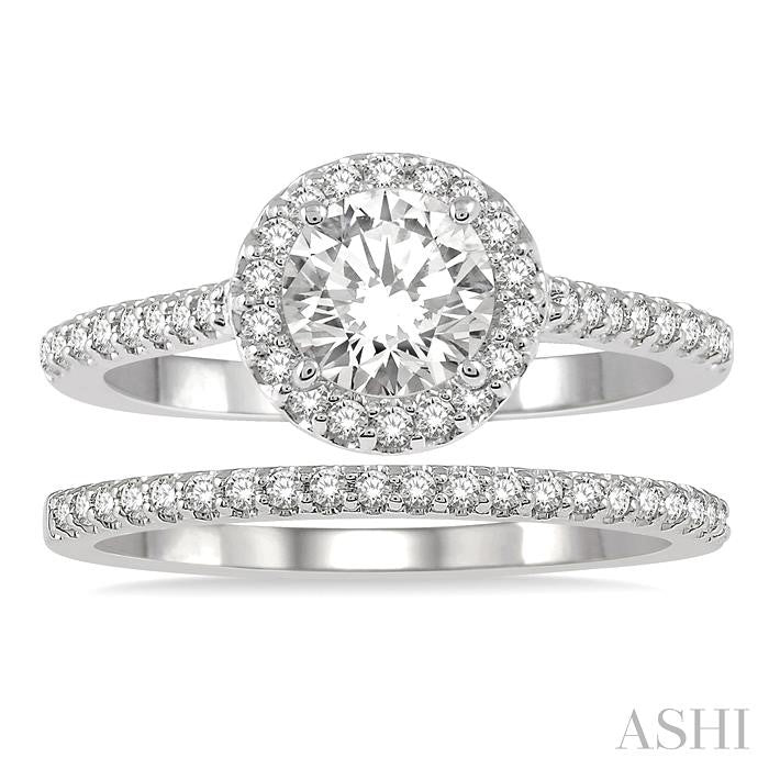 Round Shape Halo Diamond Wedding Set