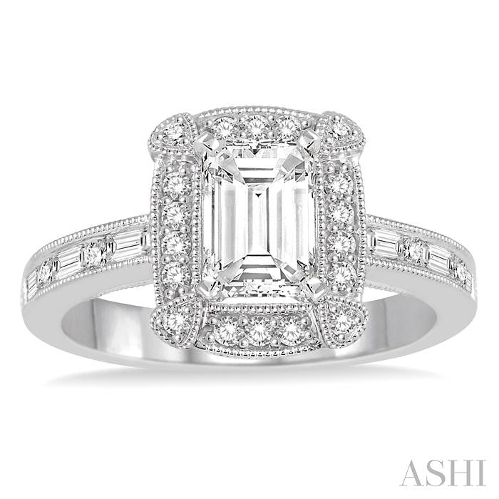 Emerald Shape Halo Diamond Engagement Ring